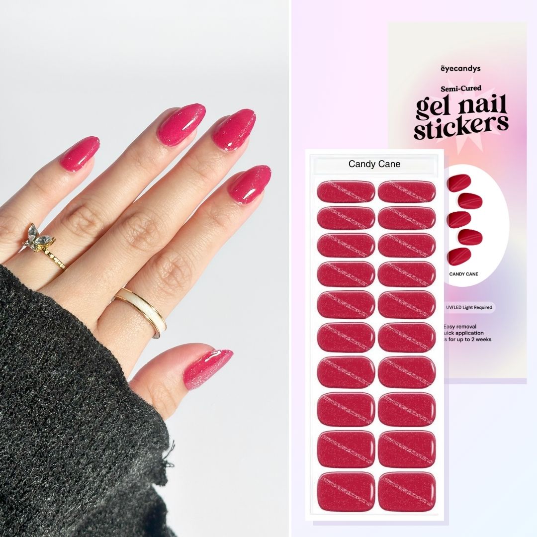 Candy Cane Cat Eye Gel Nail Sticker Set